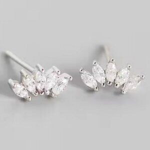 Marquise Zircon Crown Stud Earrings. 925 Sterling Silver. #1035